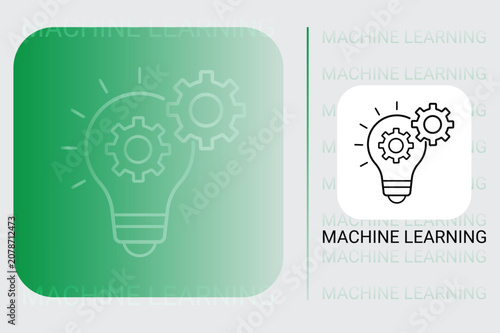 Machine learning line icon illustration, light bulb with gears inside, artificial intelligence and innovation concept