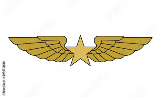 Golden Pilot Wings with Star Aviation Element Vector Design