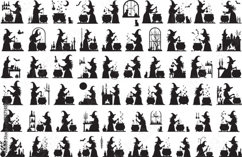 Halloween Witch Storytelling Silhouette Mega Collection – Black Magic, Potion Brewing, Wizard, Cat, Cauldron, Pumpkin, Seasonal Vector Clipart Bundle