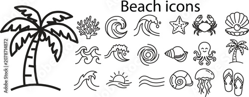 Bild auf Leinwand summer beach travel icon line style vacation editable stroke