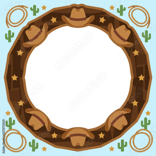 Western cowboy hat frame with cactus and lasso
