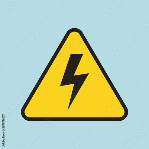 Yellow high voltage warning sign with a black bolt