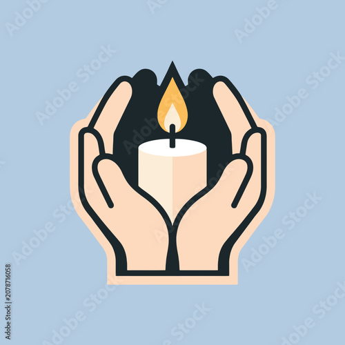 Hands cupping a lit candle icon