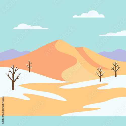 A flat vector illustration of snowy desert dunes