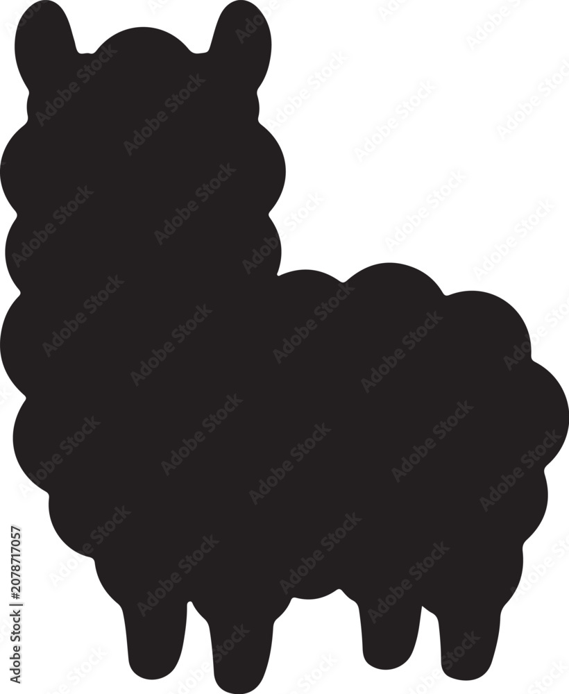 Naklejka premium Alpaca Black Silhouette Vector Icon Isolated on White Background