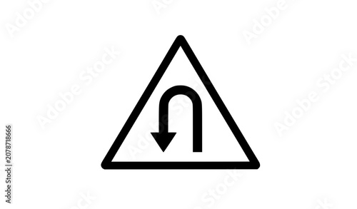 Bild auf Leinwand U-Turn Warning Traffic Sign Vector Icon Black Triangle Symbol