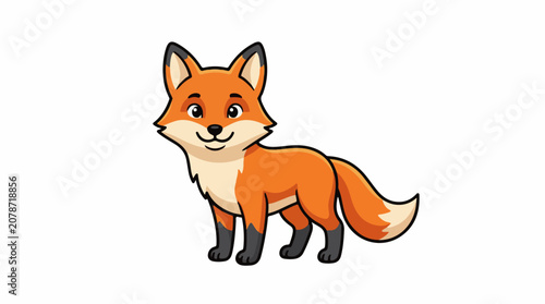 Cute cartoon fox standing on a white background looking forward