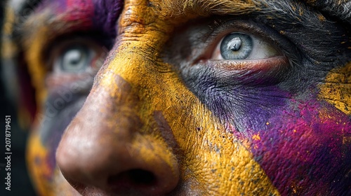 Close-Up of Human Face with Colorful Artistic Makeup.