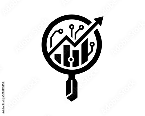 Business growth graph chart icon with magnifying glass Vector, illustration