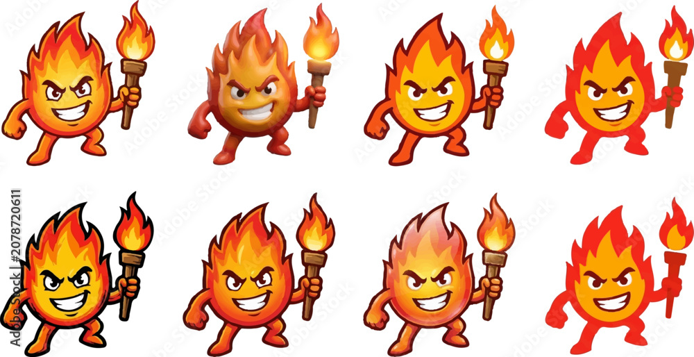 Obraz premium Fiery Cartoon Flame Mascots