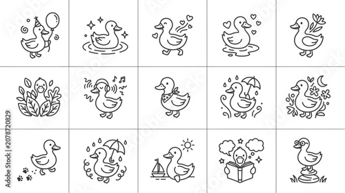 Foto Hand-drawn duck doodles for seasonal activities.