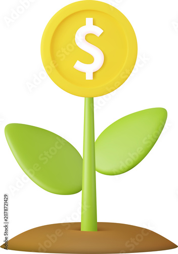 3d Money tree plant with coin dollar.