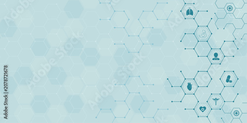 Abstract medical background with hexagons pattern. Concepts and ideas for healthcare technology, innovation medicine, health, science and research