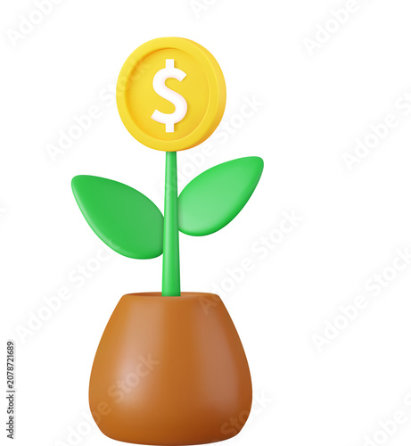 3d money tree plant with coin