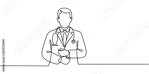 Fotografie A minimalist line drawing of a doctor with a stethoscope around his neck standin