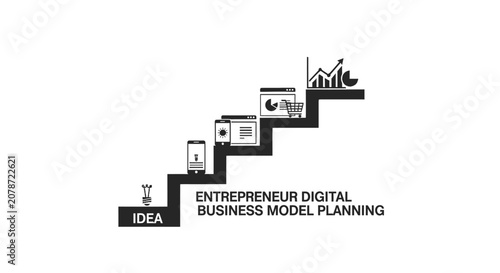 Foto A conceptual illustration showing steps for developing a digital business model