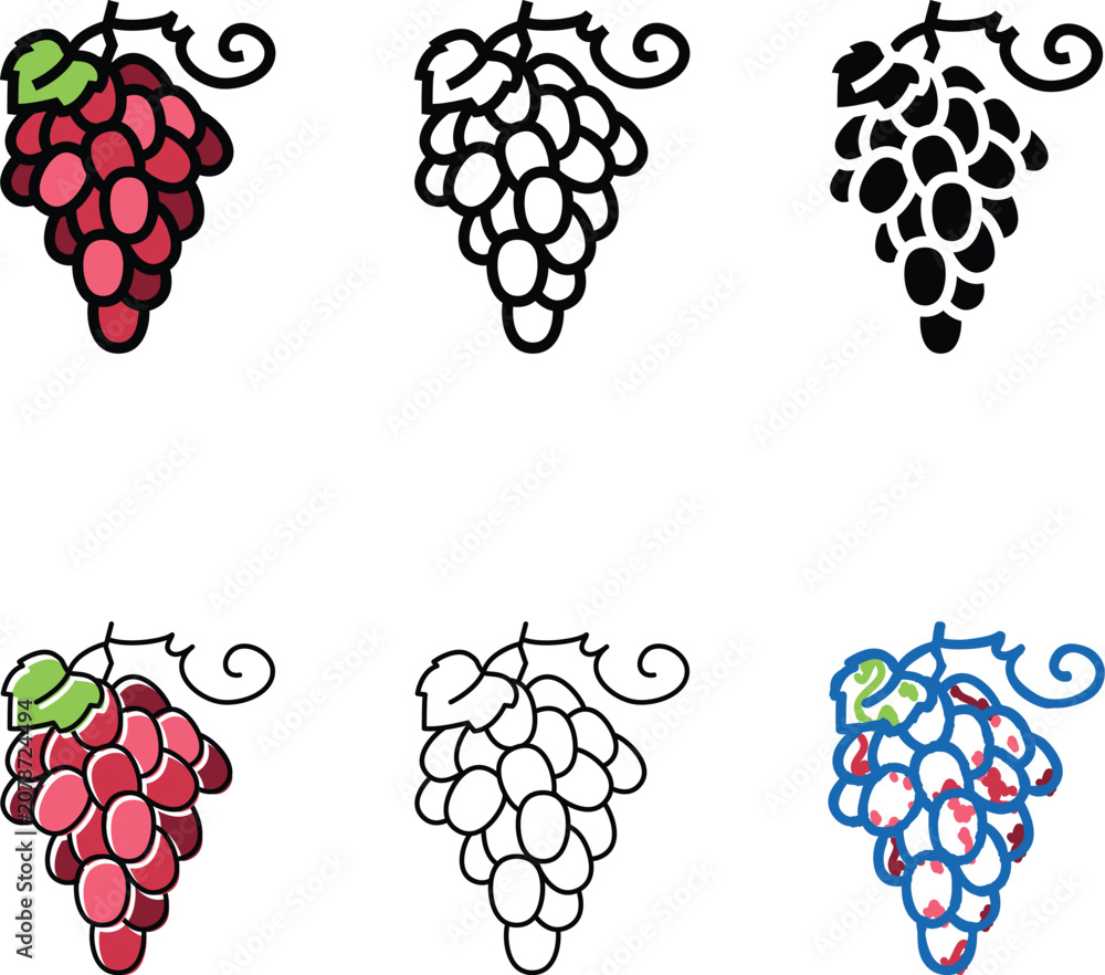 Fototapeta premium red grapes bunch color icon vector. set red grapes bunch sign. isolated symbol