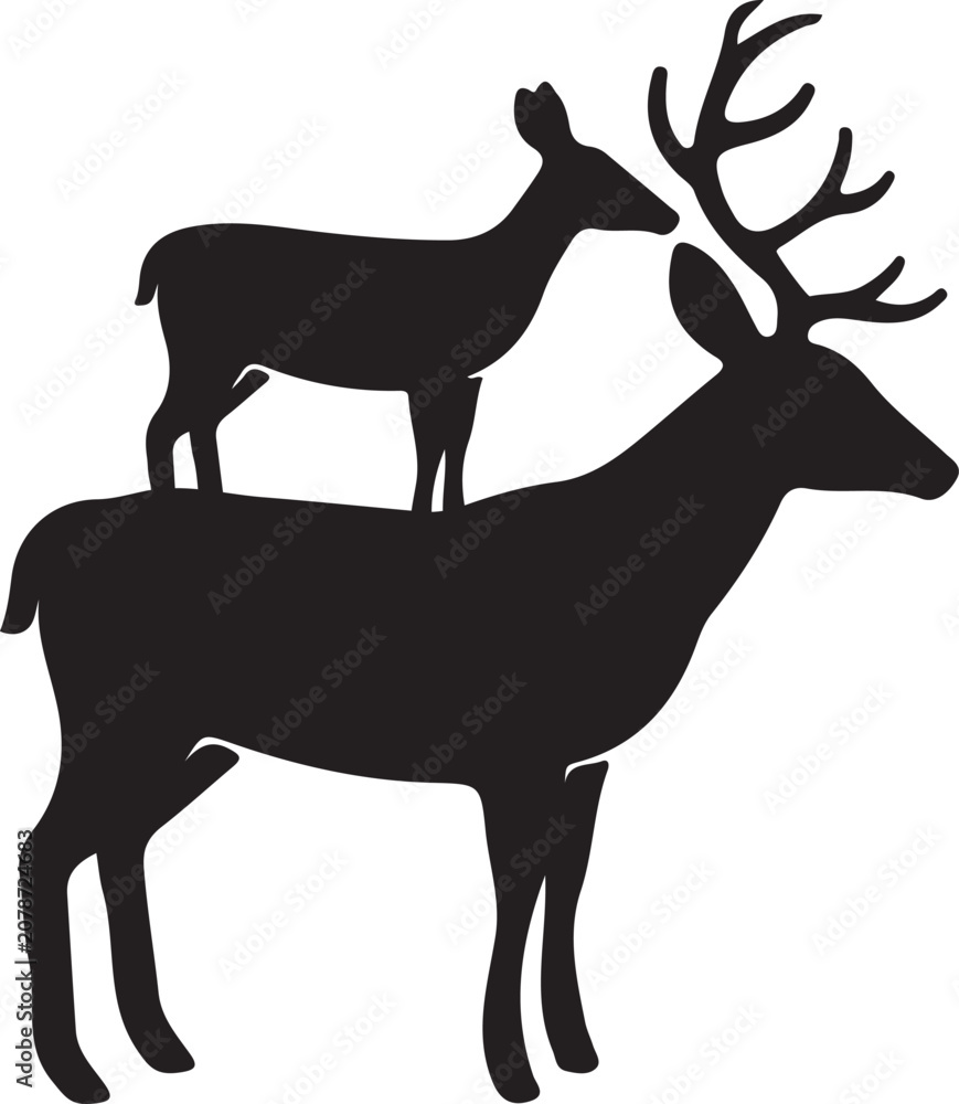 Fototapeta premium Deer Family Silhouette SVG Buck and Doe Wildlife Vector Design