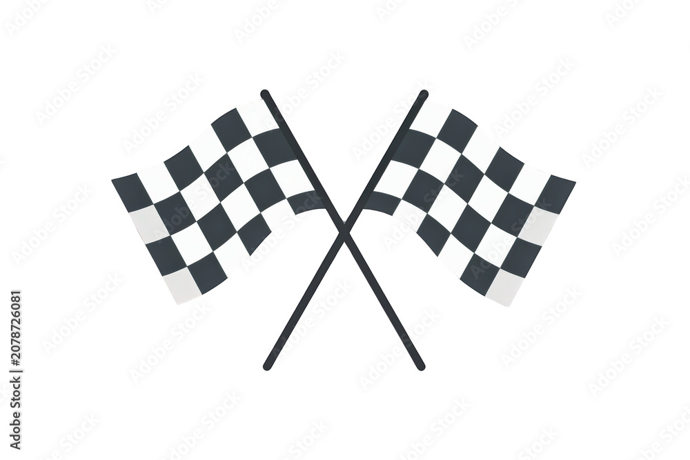 Obraz premium Two crossed checkered flags fluttering, symbolizing racing, competition, success, and achievement. Transparent background