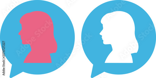 Foto Female Profile Silhouette inside Speech Bubble Icon, Woman Communication and Cus