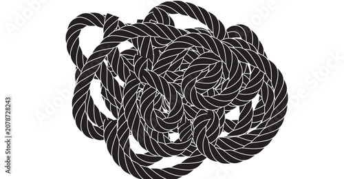 Chaotic rope pattern, tangled cord vector texture