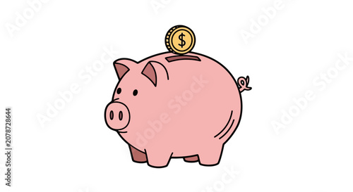 Simple Piggy Bank Illustration with Coin Topper
