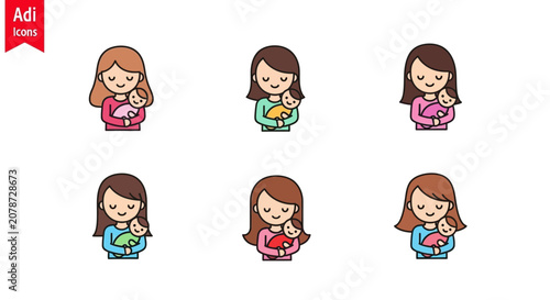 Six Flat Vector Illustrations of Women Holding Objects
