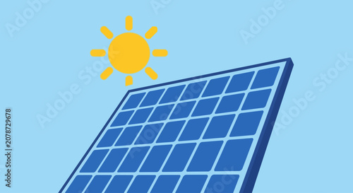 Solar Panel with Sun Icon Vector Illustration of Renewable Energy