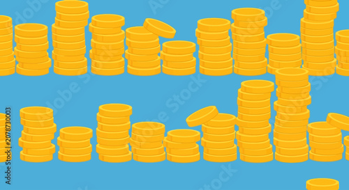 Stacks of Golden Coins on Blue Background - Vector Illustration