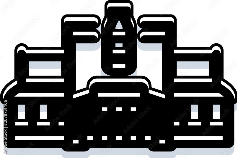 Obraz premium Prominent government building with classical columns and a dome, symbolizing civic authority, justice, and urban administration against a city skyline backdrop
