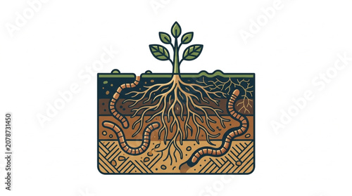 Fotografía Healthy soil ecosystem with plant roots and earthworms.