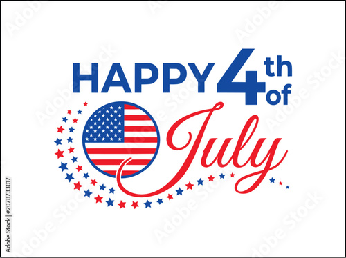 Happy 4th of July patriotic typography, American flag circle with stars, Independence Day greeting card vector, red white and blue holiday graphic