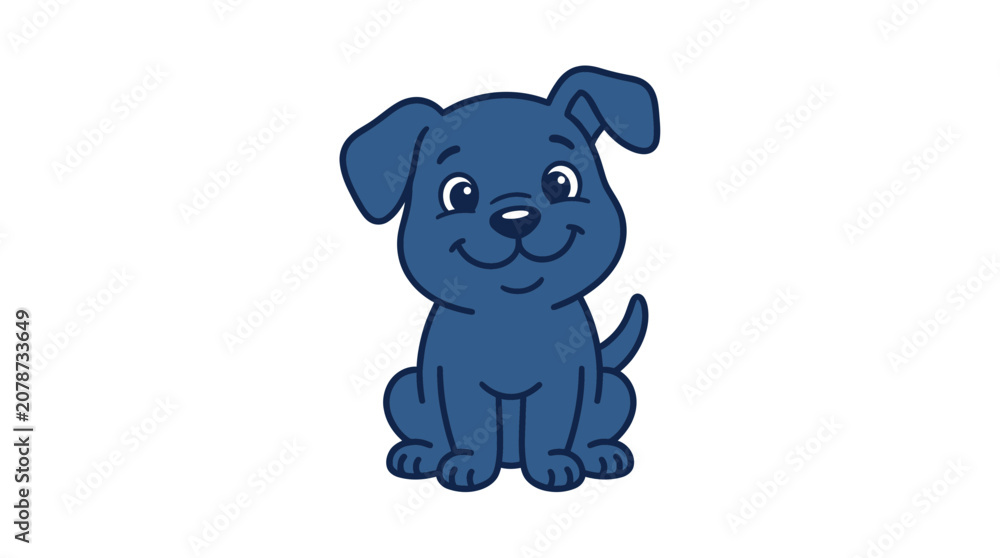 Fototapeta premium Cute Blue Cartoon Dog Sitting, Isolated on White Background, Vector Illustration