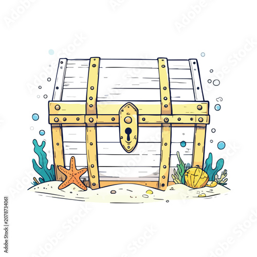 Vintage Pirate Treasure Chest with Underwater Accents.