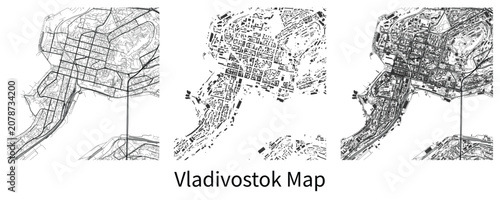 Foto Vladivostok Street Map Collection with Urban Road Network and City Layout Vector