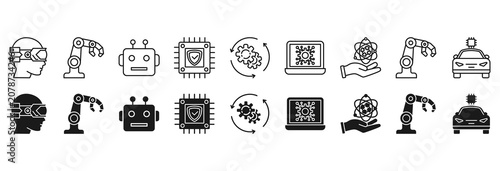 Fotografie RPA icon set. conveyor and processor symbol