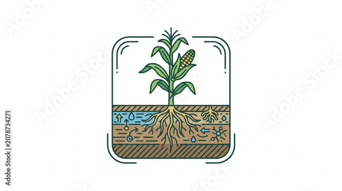 фотографія Corn plant with roots and soil layers illustration.