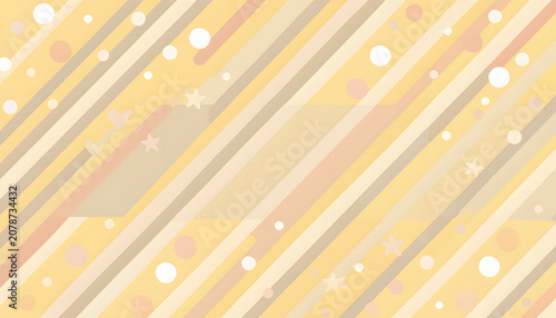 Abstract yellow background with diagonal stripes, circles, and stars