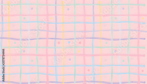 Pastel hand-drawn plaid pattern on soft pink background
