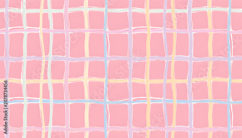 Pink pastel hand-drawn grid seamless pattern