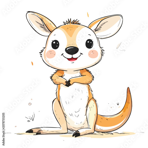 Cute cartoon baby kangaroo illustration on white background.