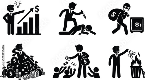 Fotografía Business Icon Set Black Silhouette On White Background
