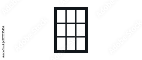 Fotografie Black casement window frame with nine panes, graphic element on white background