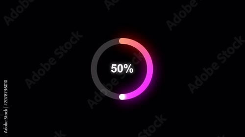 Circular progress bar displaying 50 percent completion with vibrant neon gradient on a dark background