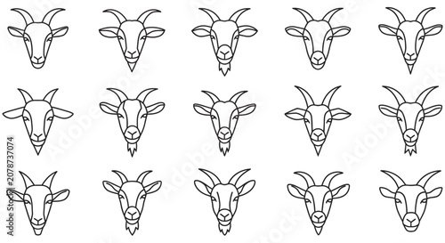 Fotografia Goat head line art collection on a white background goats