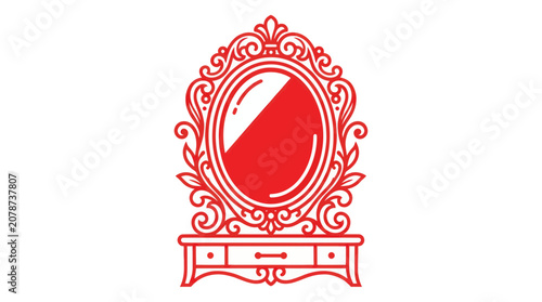 Schilderij op canvas Red ornate vintage dressing table mirror with baroque details