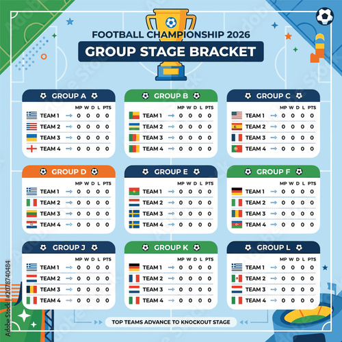 Football Championship 2026 Group Stage Bracket With Trophy