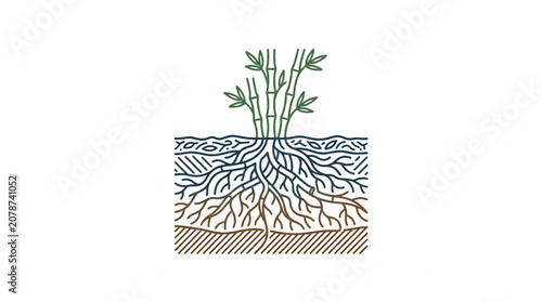 Quadro em tela Detailed illustration of plant roots and soil layers.
