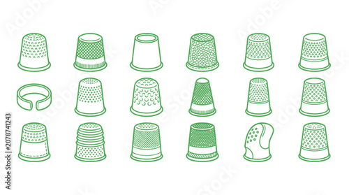 Bild auf Leinwand Set of thimble icons for sewing and tailoring