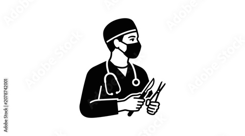 Surgeon with Medical Instruments